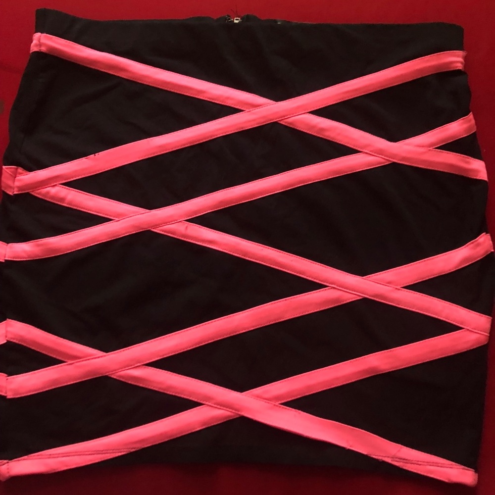 Black and Pink Striped Bodycon Skirt